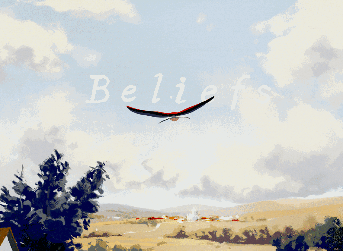 Gif illustration of bird flying above landscape
