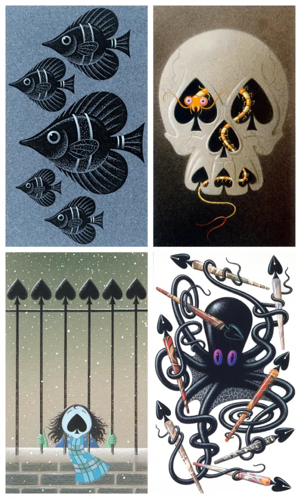 4 illustrated playing cards